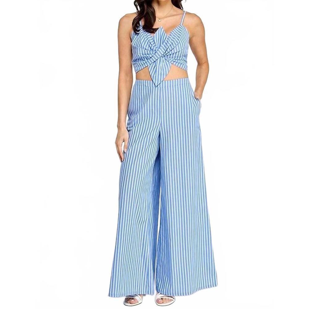 NEW MILK & HONEY striped down set in blue/white